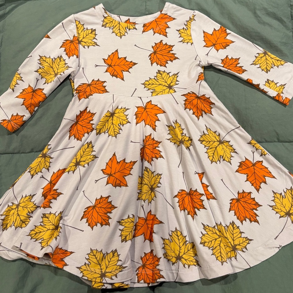 Sweet Bamboo Girls Fall Leaf Print Dress - Orange & Yellow Leaves